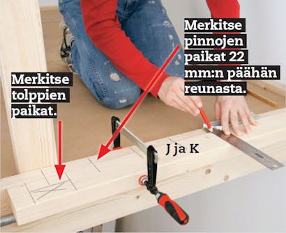 Käsijohteen kiinnitys Parven rakentaminen